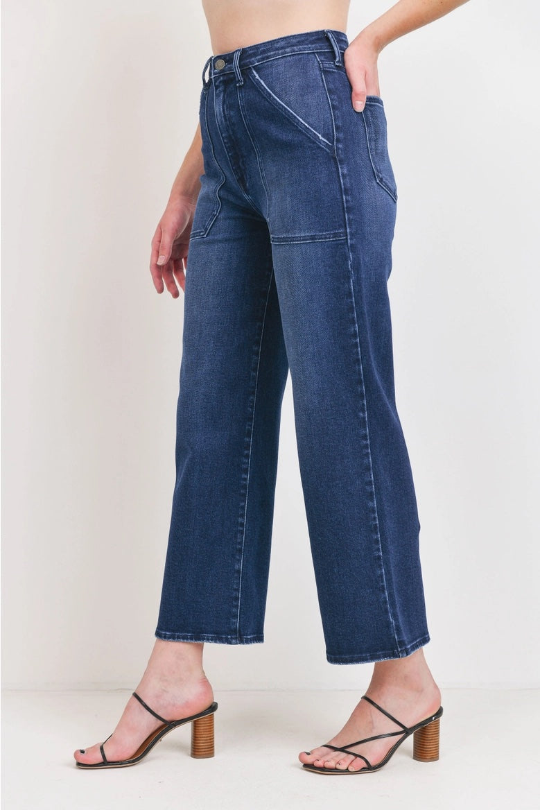 Just Black Denim Cargo Pocket Wide Leg Dark Denim