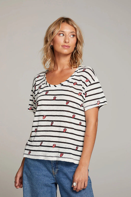 Chaser Rolling Stones Striped Logo Tee