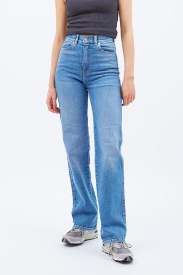 Dr. Denim Moxy Straight Jeans in Cape Sky Worn Hem