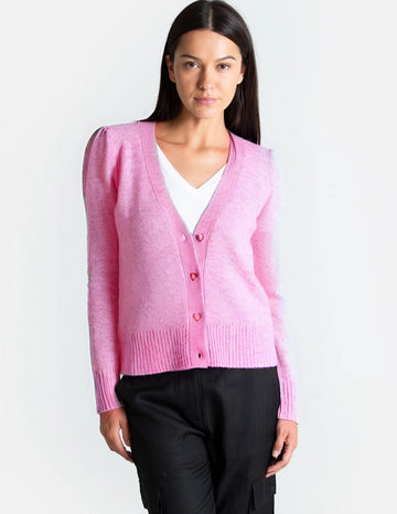 QUINN Puff Sleeve Cashmere-Blend Peony Cardigan