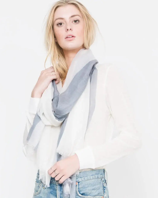 QUINN Striped Cashmere Scarf - Model Close