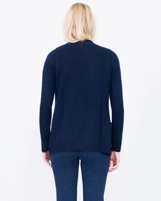 QUINN Yuna Cashmere Boyfriend Cardigan in Navy Blue - Back