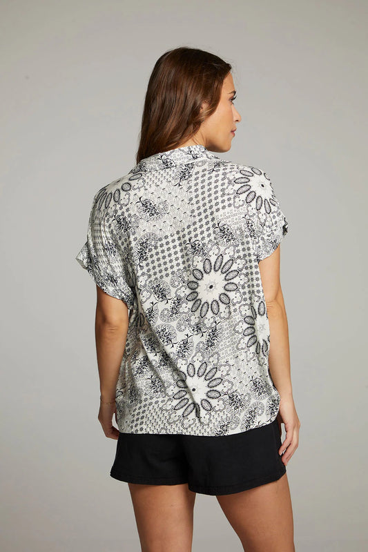 Chaser Rythmm Button Down Paisley Print Tee