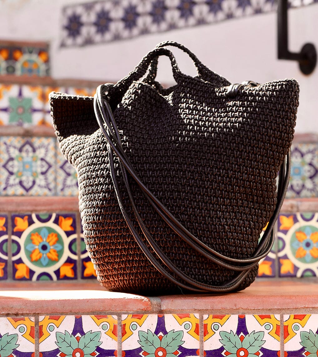 cleobella crochet basket bag black weekenders