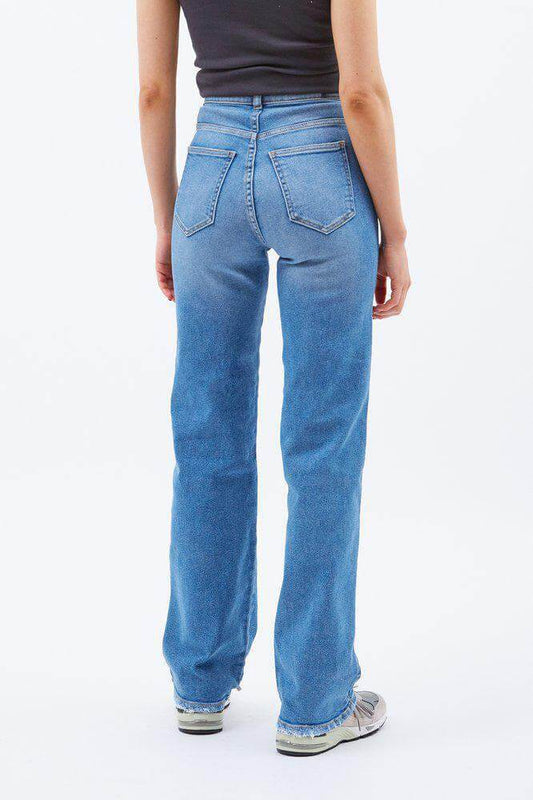 Dr. Denim Moxy Straight Jeans in Cape Sky Worn Hem