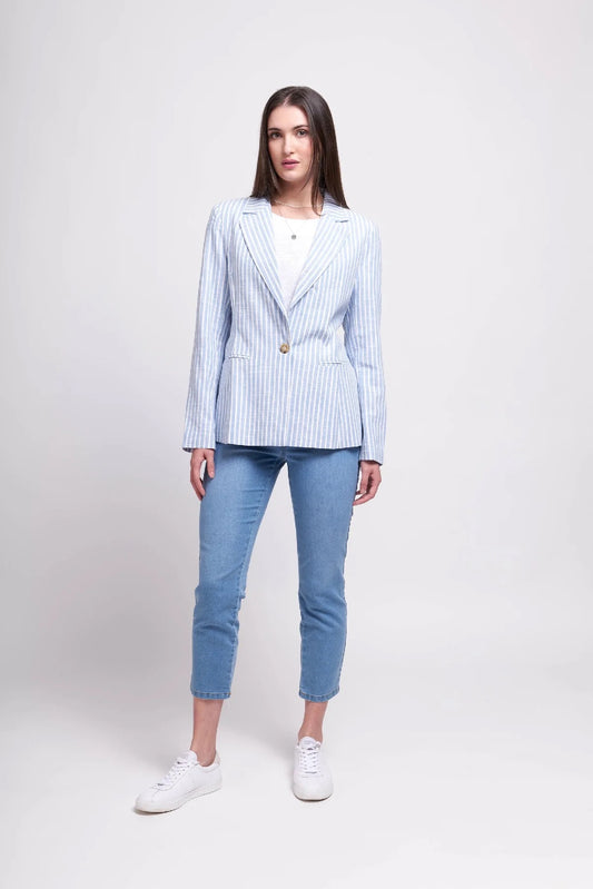 Foil Blazing Saddles Linen Blue Stripe Blazer