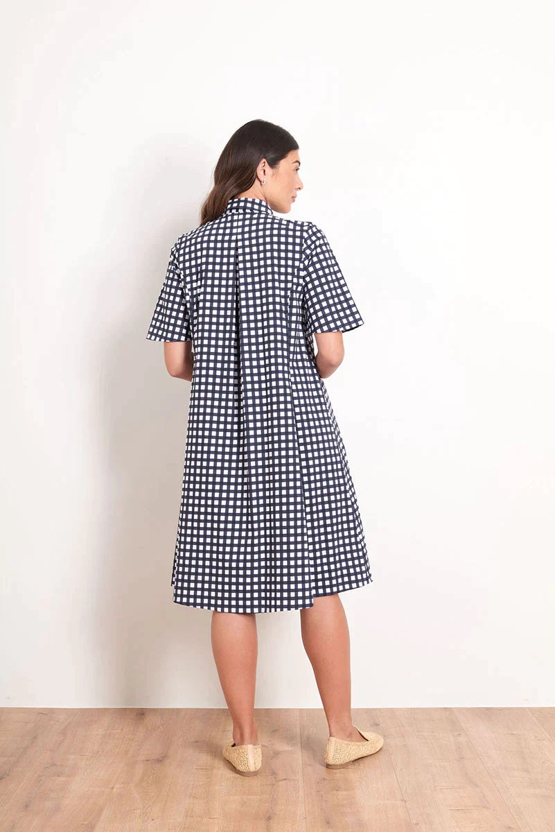 Foil Full Swing Trapeze Navy Checker Dress