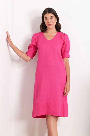 Foil Right on Hue Hot Pink Linen Dress