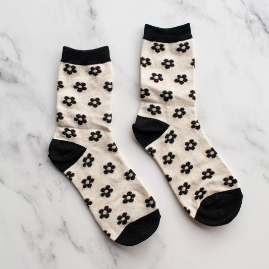 Tiepology Daisy Flower Socks Black Oatmeal