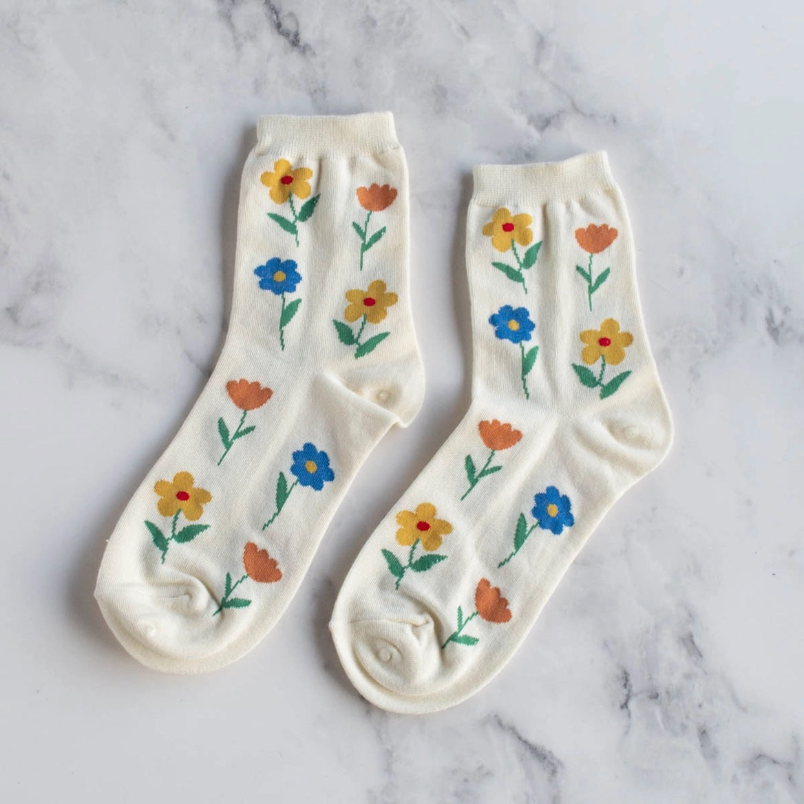 Tiepology Flower Casual Socks Cream