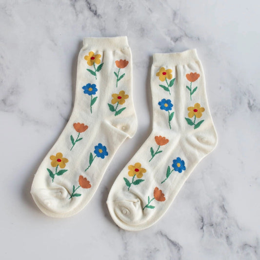 Tiepology Flower Casual Socks Cream