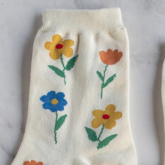 Tiepology Flower Casual Socks Cream