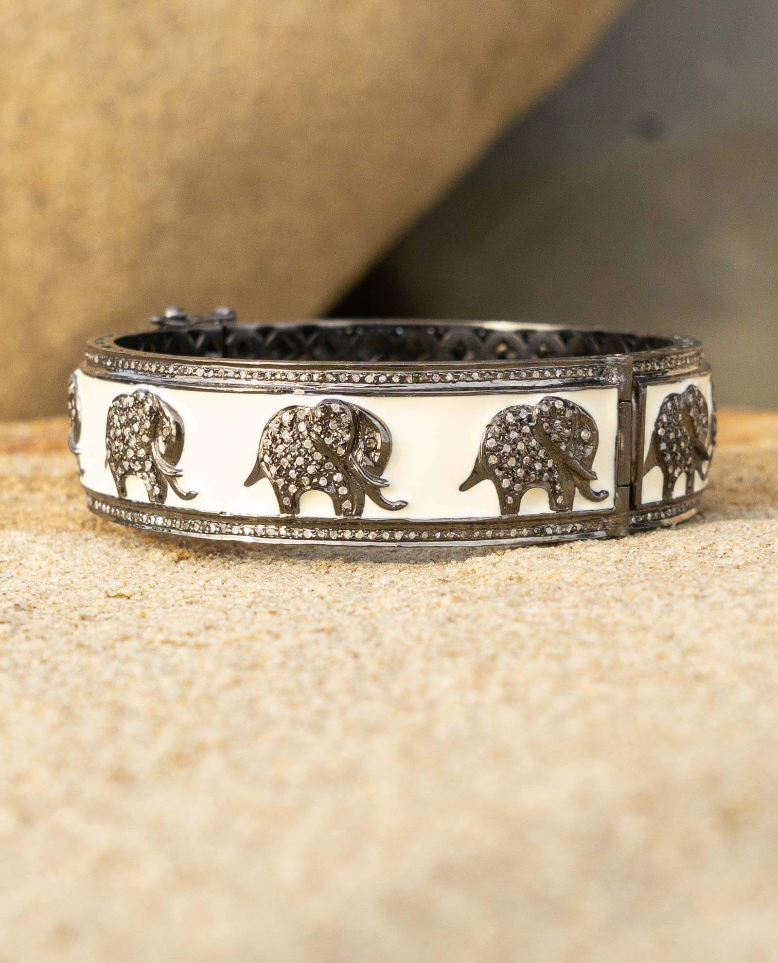 Elephant Cream Bakelite Diamond Bangle