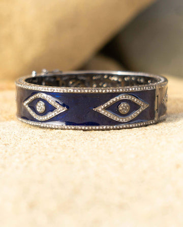 Evil Eye Diamond Navy Bakelite Bangle