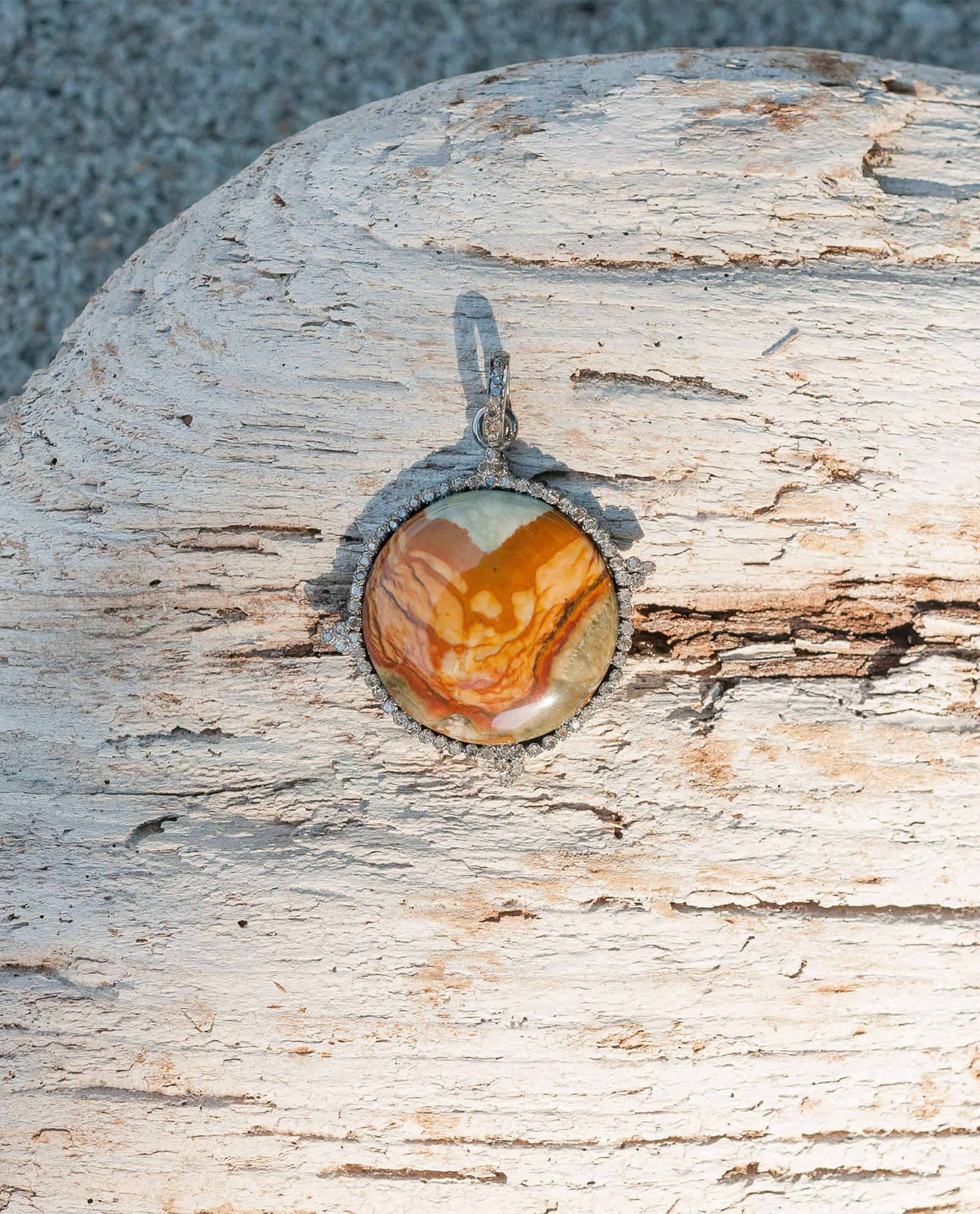 Brown-Green Agate Diamond Pendant 2