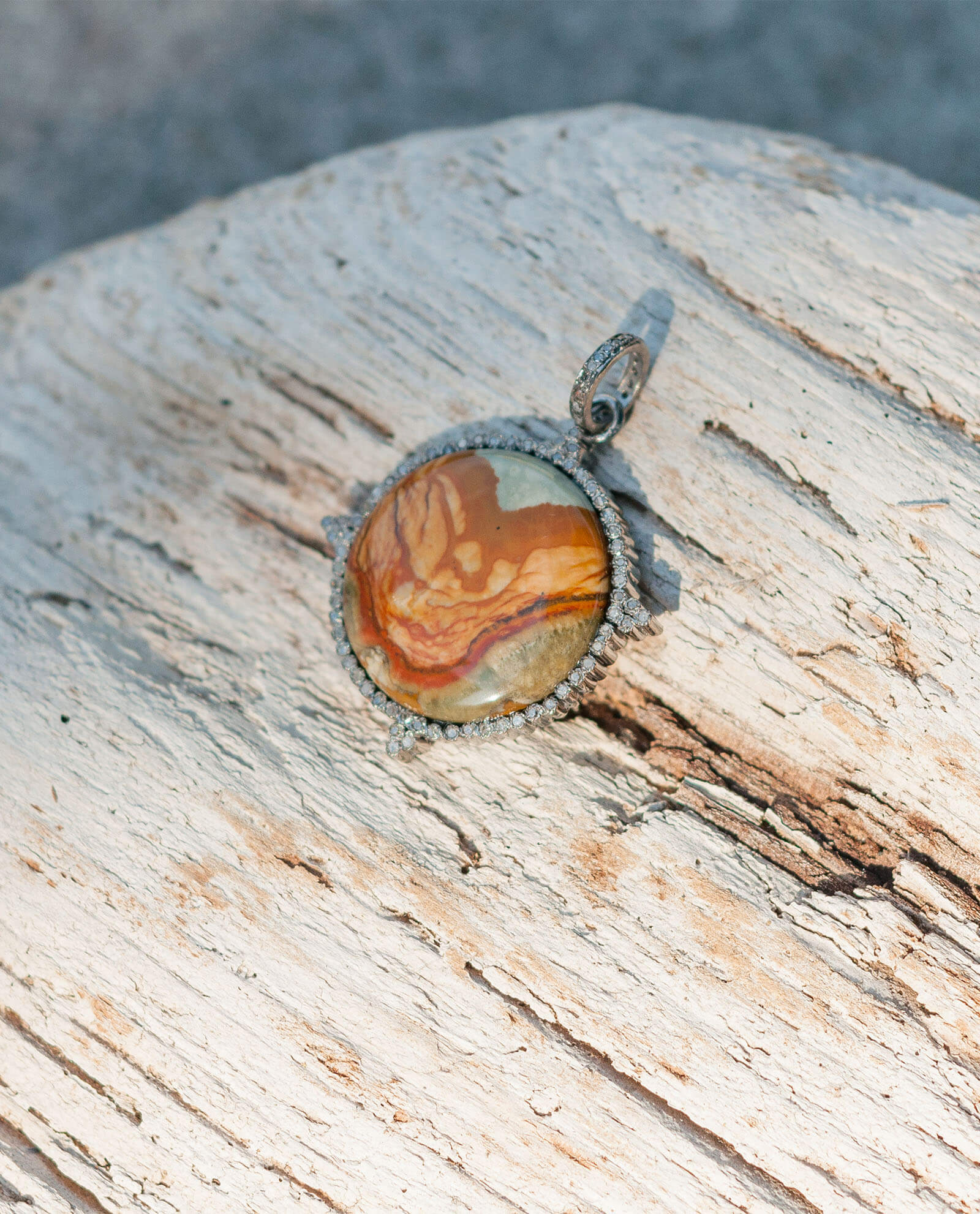 Brown-Green Agate Diamond Pendant