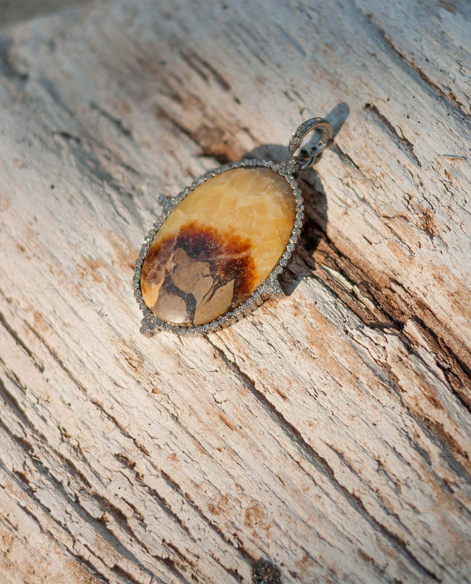 Brown Yellow Agate Diamond Pendants