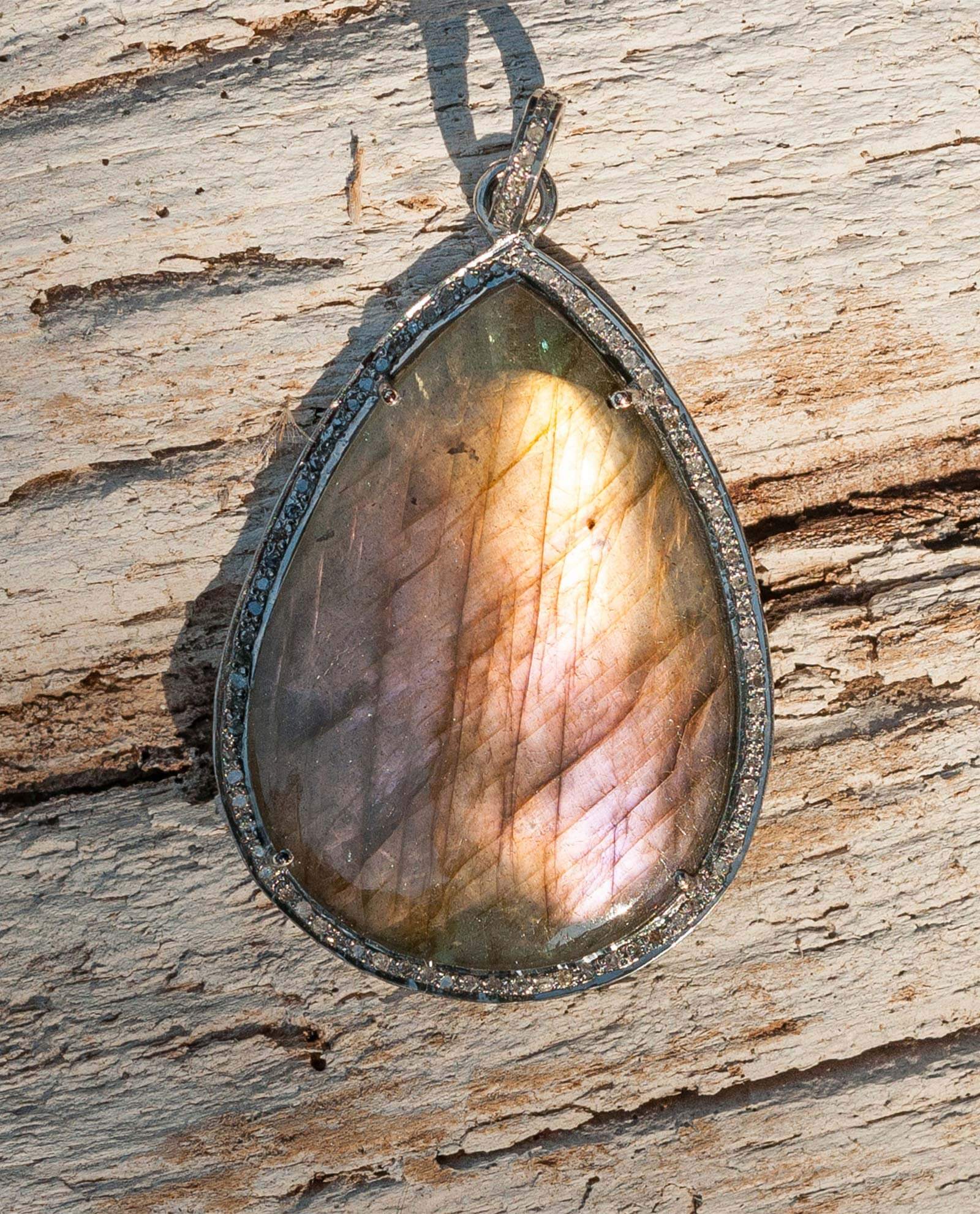 Large Oval Labradorite Diamond Pendant