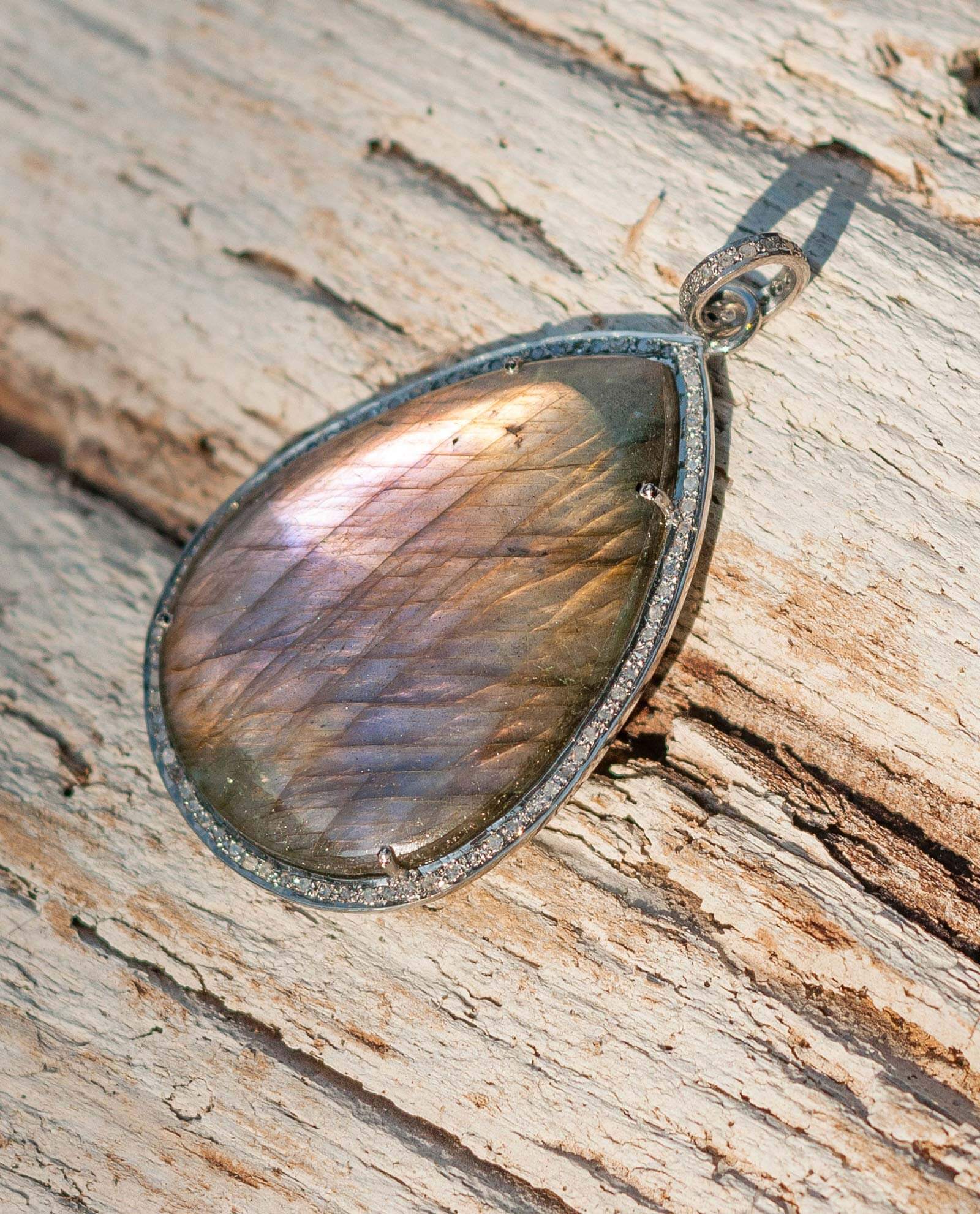 Large Oval Labradorite Diamond Pendant 2