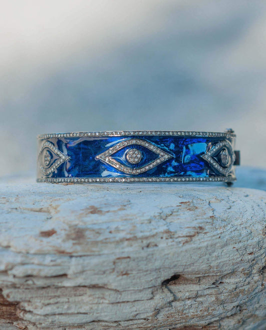 Evil Eye Diamond Navy Bakelite Bangle 2