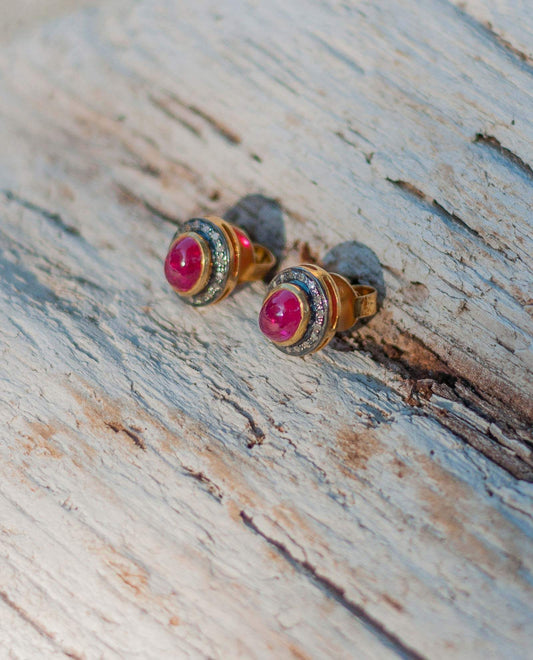 Ruby Cabochon Diamond Earrings