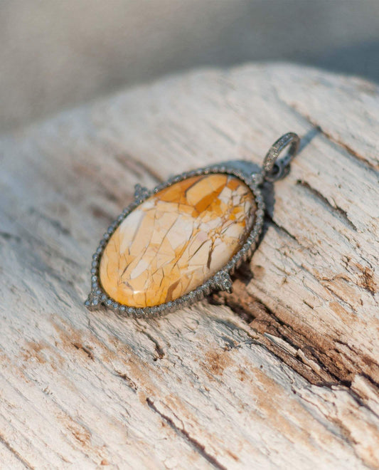 Yellow Agate Diamond Pendant