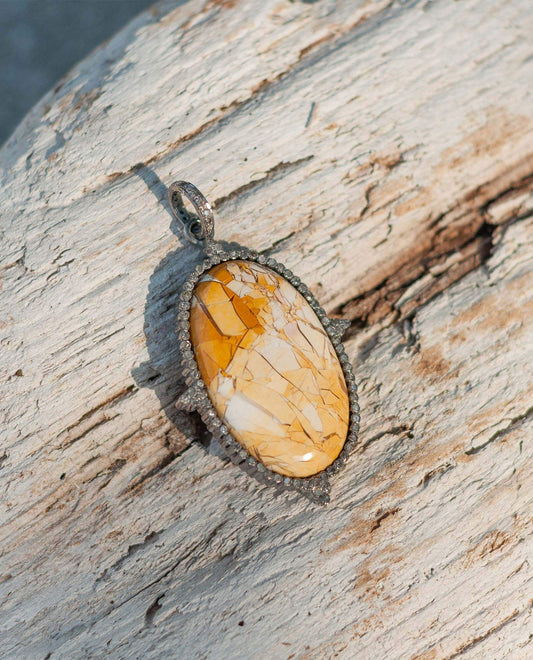 Yellow Agate Diamond Pendant 2